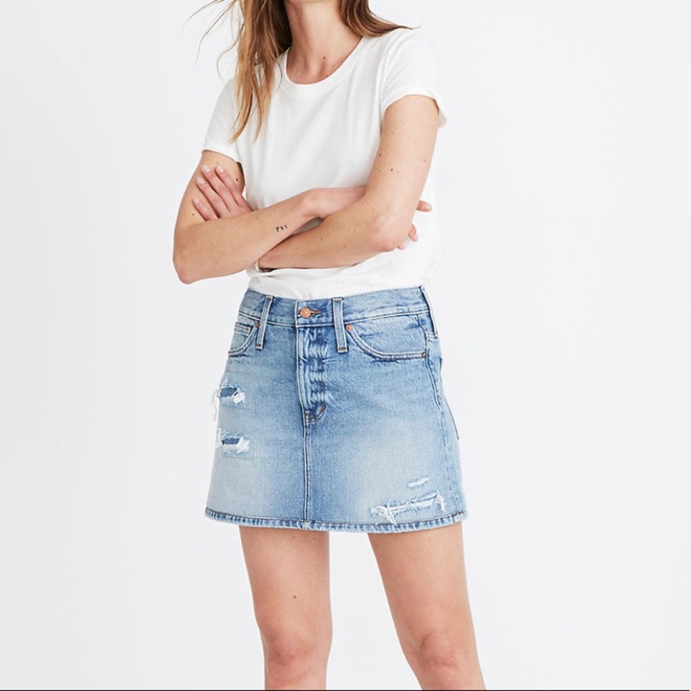 NEW Madewell Denim Jean Mini Skirt Distressed 30 - Picture 1 of 9